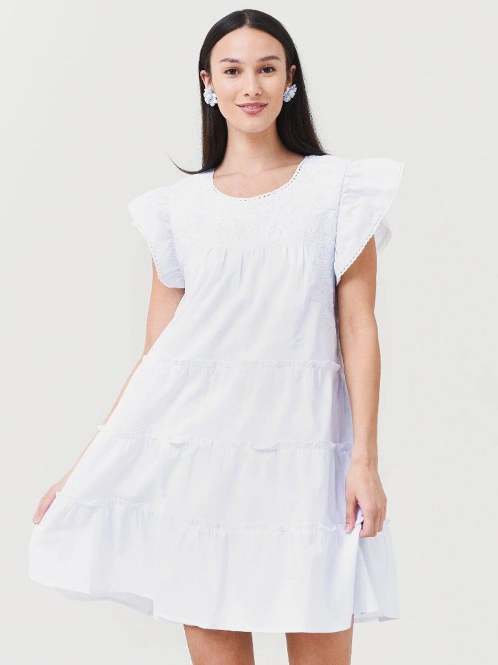 J. Marie Mini Dress Embroidered Details Tiered Skirt Size XL